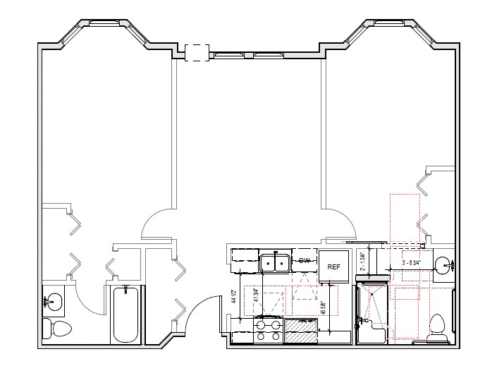Floor plan for 2 beds, 2 baths